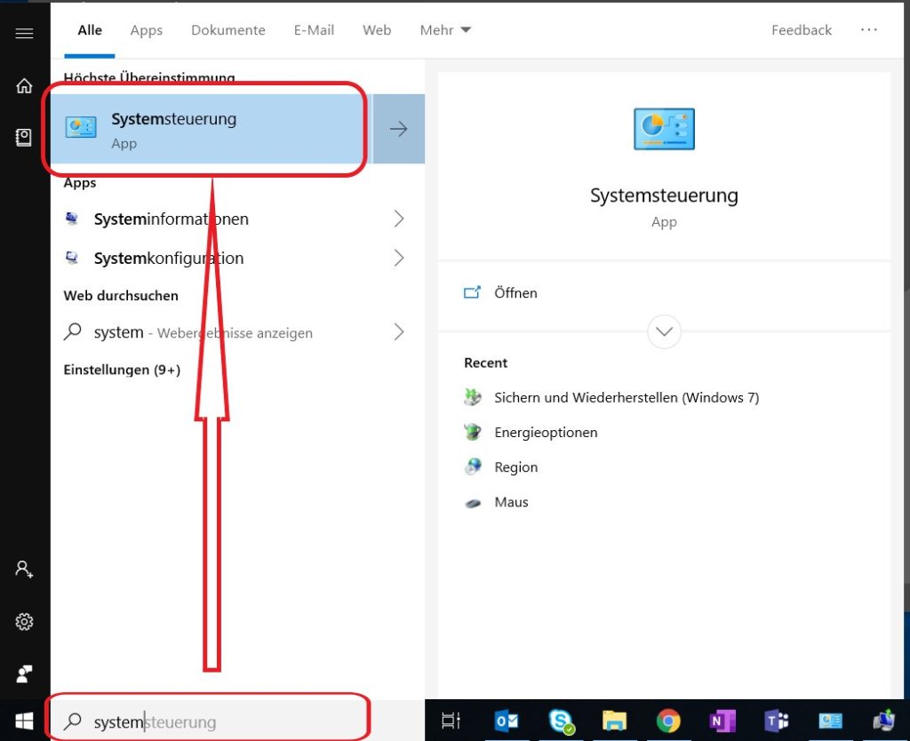 Windows 10 Systemsteuerung öffnen