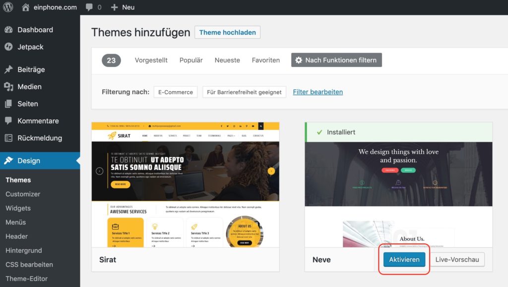 WordPress Theme aktivieren