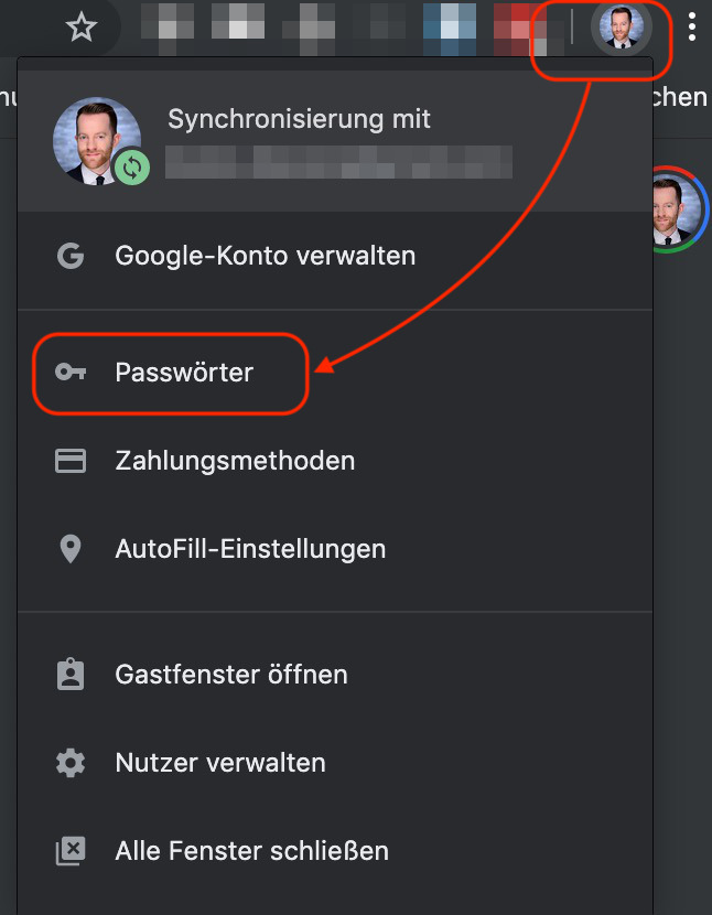 Passwort Vorschlag aus Google Chrome