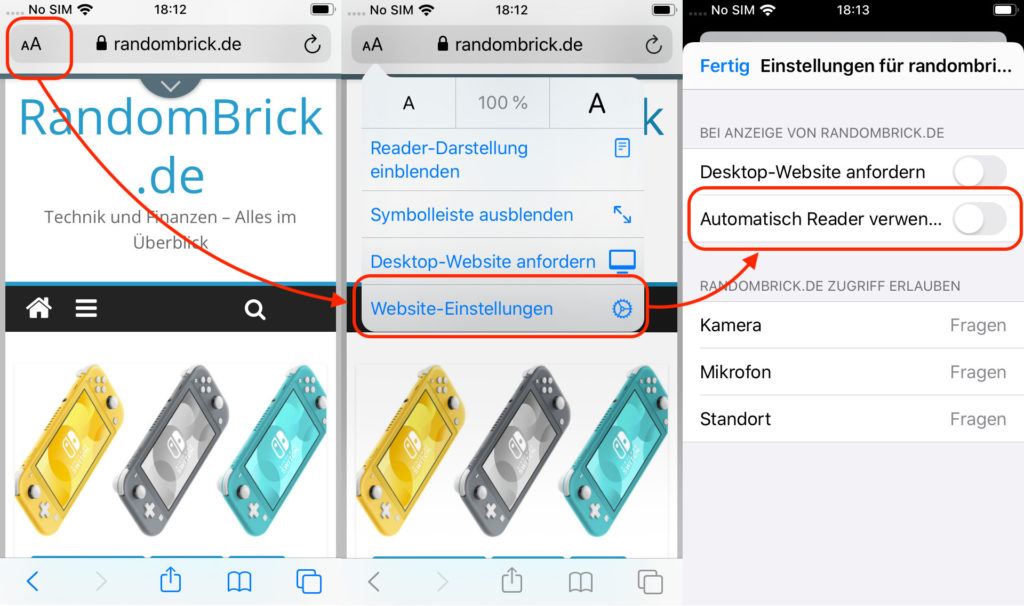 Reader Darstellung für iOS Safari aktivieren