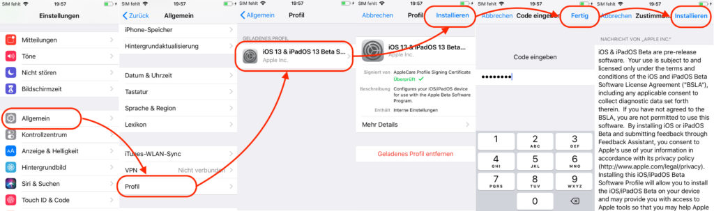 iOS Profil installieren
