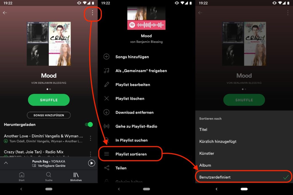 Spotify Playlist Reihenfolge in der App wiederherstellen