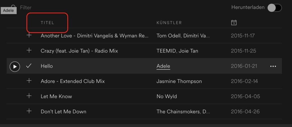 Spotify Sortierung der Playlist geändert?
