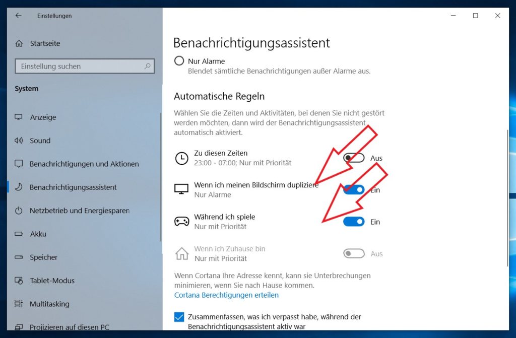 Windows 10 Benachrichtigungsassistent einrichten