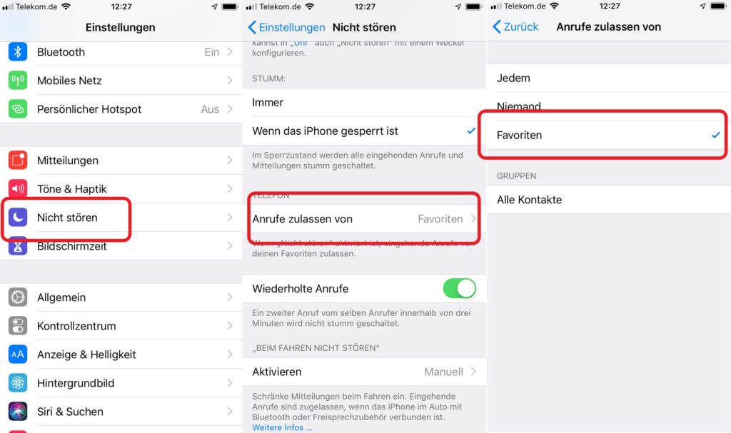 iPhone nicht stören Favoriten zulassen