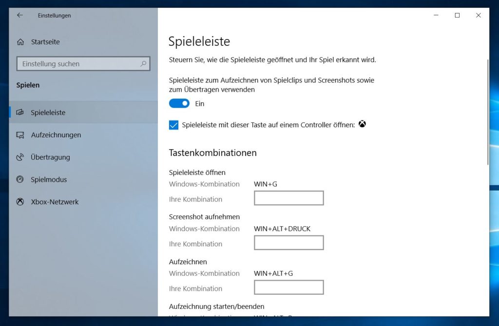 Windows 10 Spieleleiste