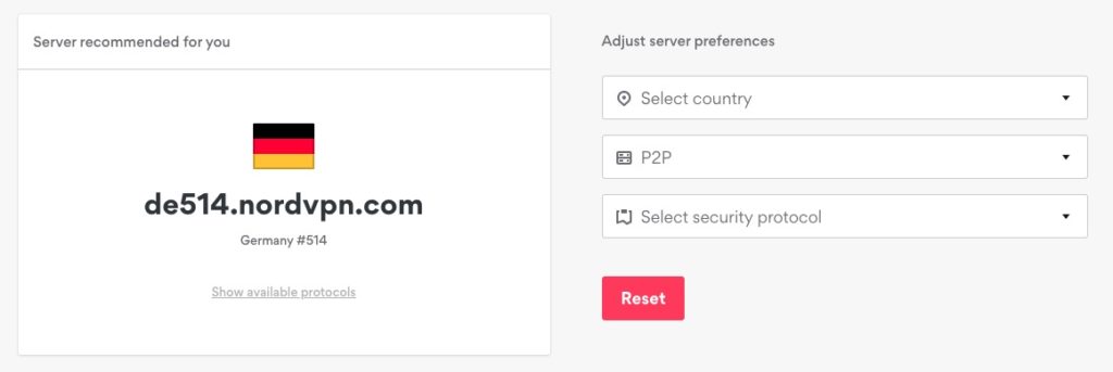 NordVPN Serverauswahl