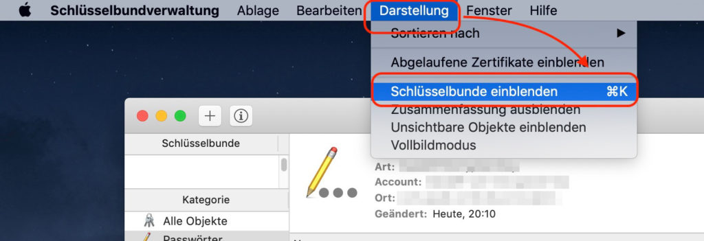 Schlüsselbund auf dem Mac einblenden