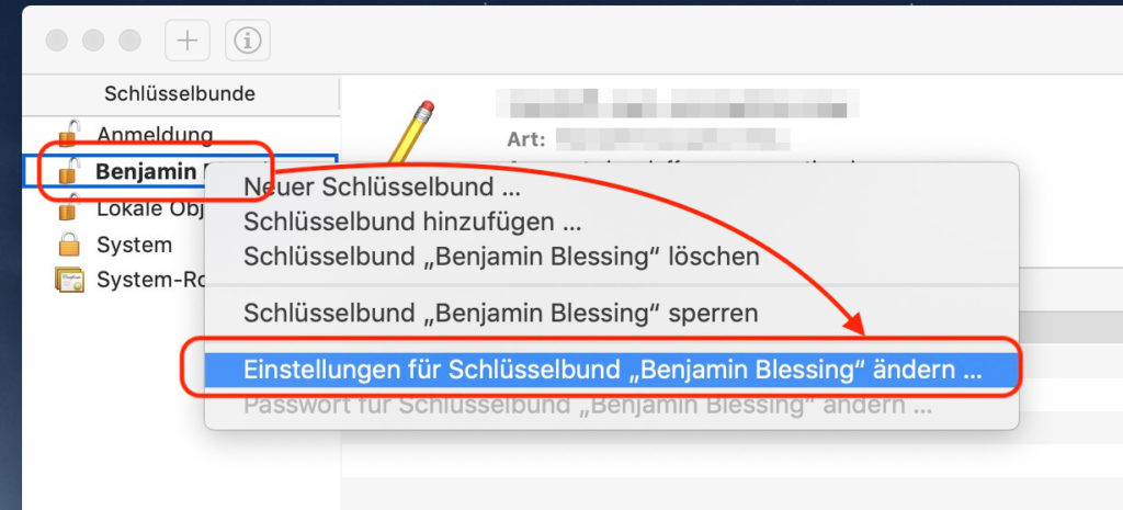 macOS Einstellungen für Schlüsselbund