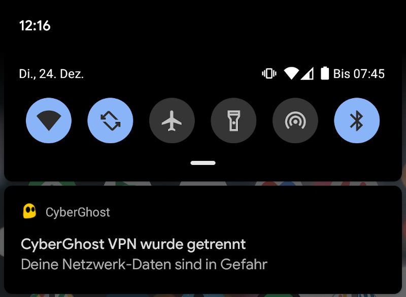CyberGhost Hinweis unter Android