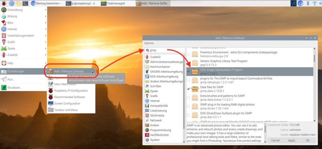 GIMP auf Raspberry Pi installieren