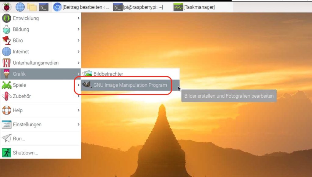 GIMP auf Raspberry Pi starten