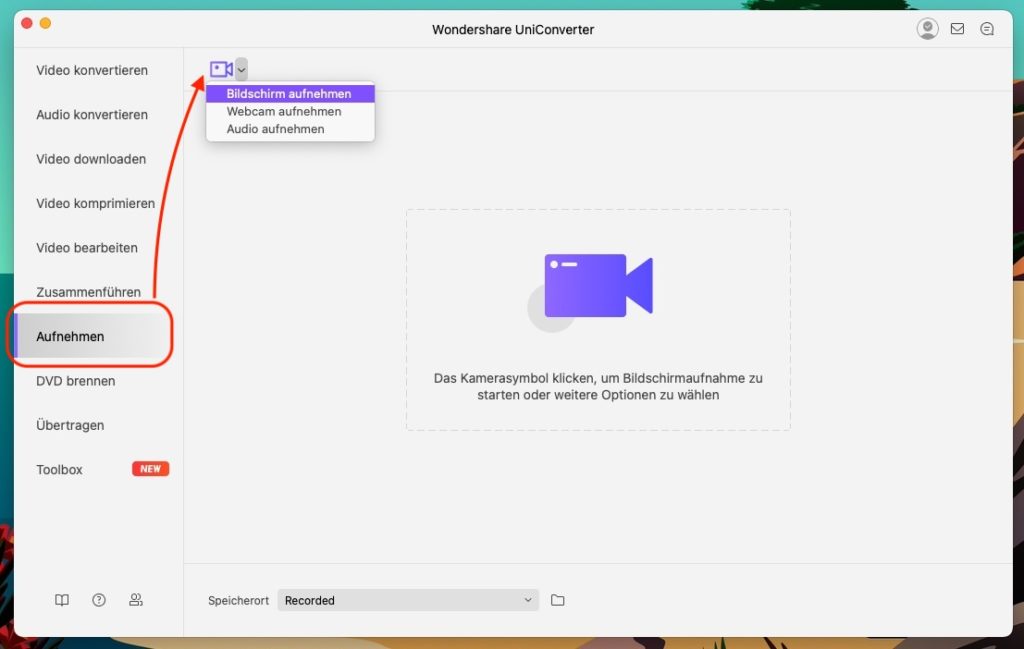 Wondershare UniConverter Bildschirm aufnehmen_1