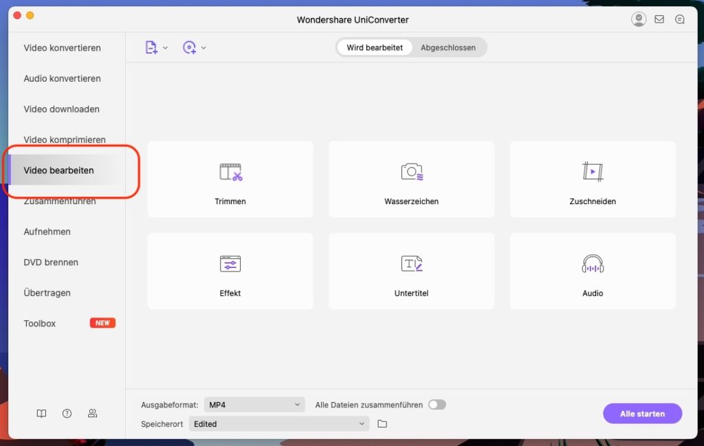 Wondershare UniConverter Videos bearbeiten