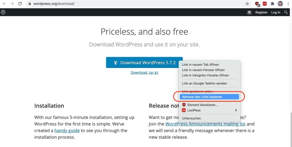 WordPress Download für Ubuntu Server
